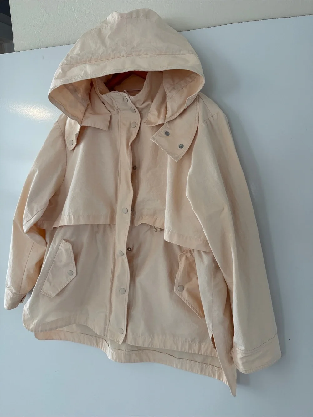 J Crew Perfect Lightweight Jacket beige Hooded Rain Utility Coat Womens XL